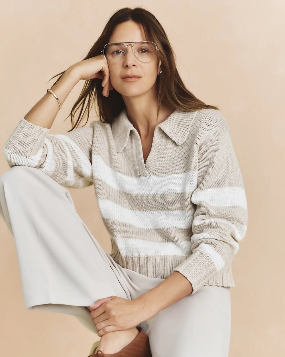 Quince 100% Organic Cropped Cotton Polo Sweater Size M